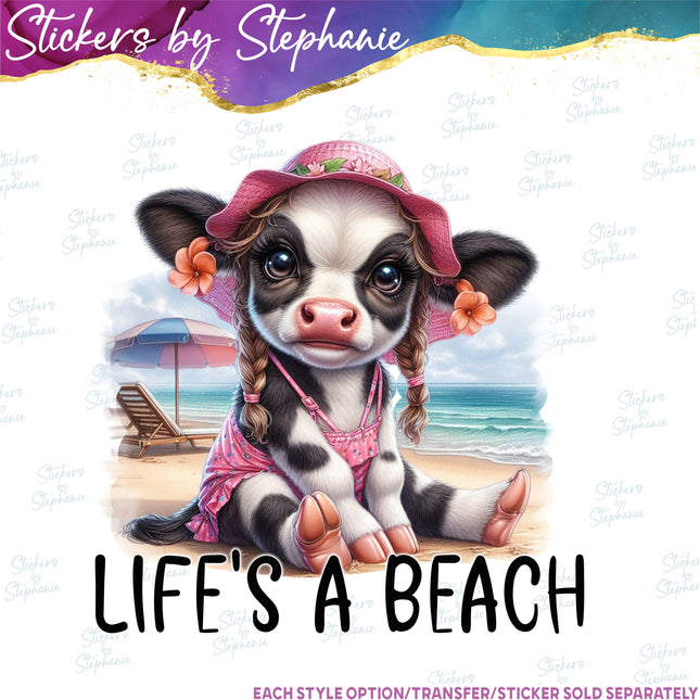 (s1-05-038) Life's a Beach Cow Iron-On Transfer
