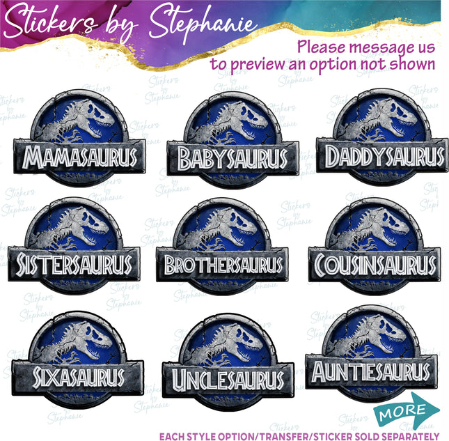 (s1-06-016) Blue Stone Dinosaur Logo Family Custom Iron-On Transfer