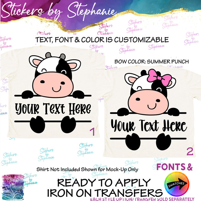 (s1-06-019) Cow Boy, Girl Split Name Text Custom Iron-On Transfer