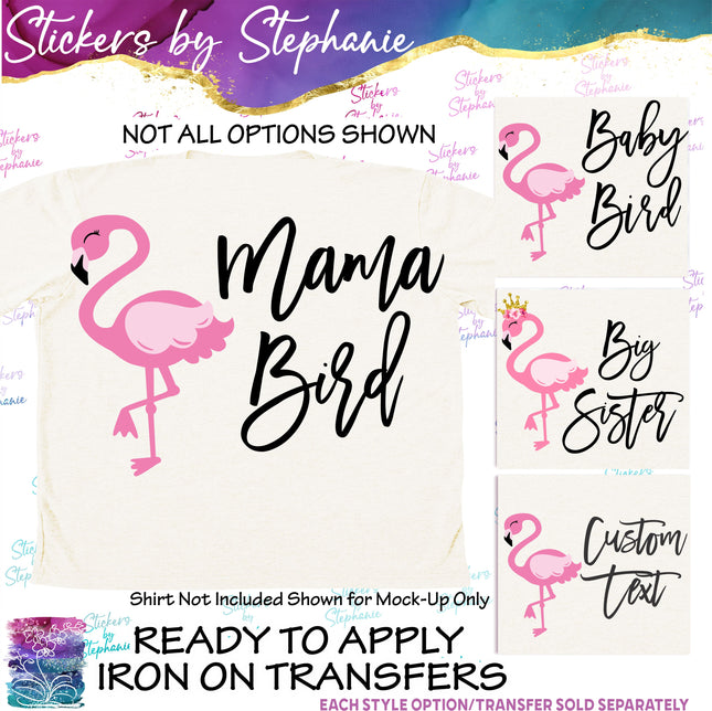 (s1-06-002) Mama, Baby Bird Flamingo Family Custom Iron-On Transfer