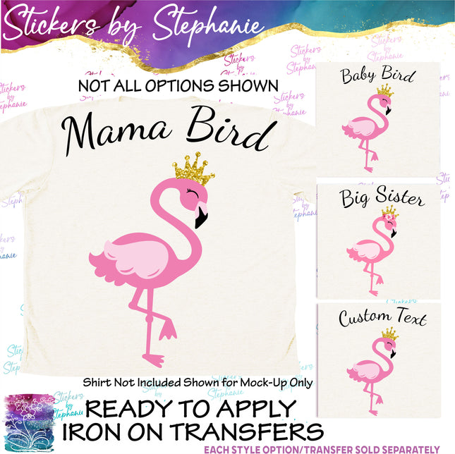 (s1-06-003) Mama, Baby Bird Flamingo Family Custom Iron-On Transfer