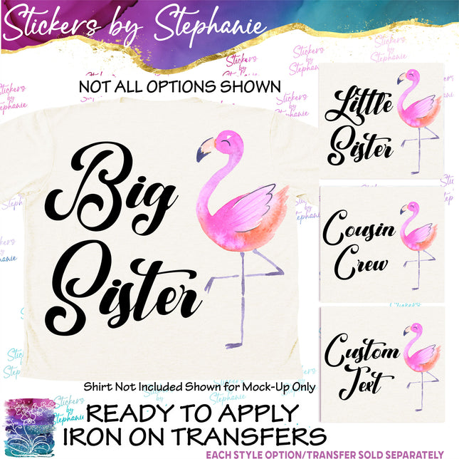 (s1-06-004) Big, Little Sister Flamingo Custom Iron-On Transfer