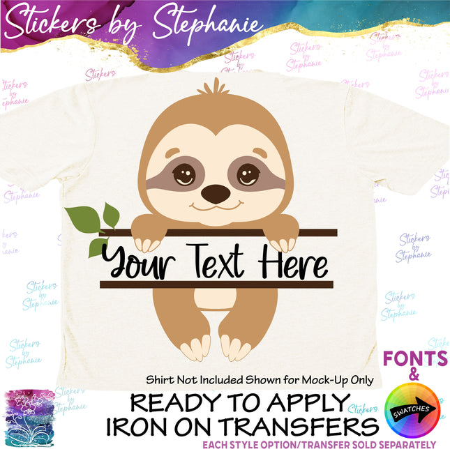 (s1-06-006) Sloth Split Text Name Custom Iron-On Transfer