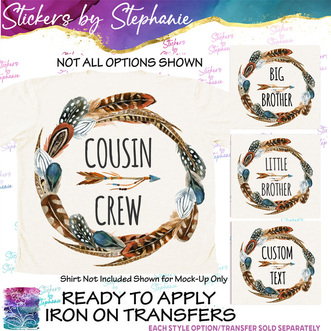 (s1-07-009) Bird Feather Wreath Custom Text Name Iron-On Transfer