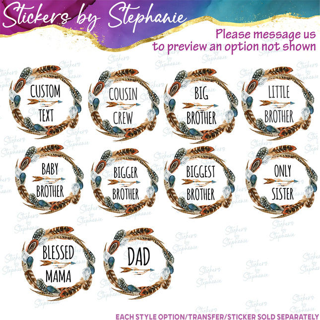 (s1-07-009) Bird Feather Wreath Custom Text Name Iron-On Transfer