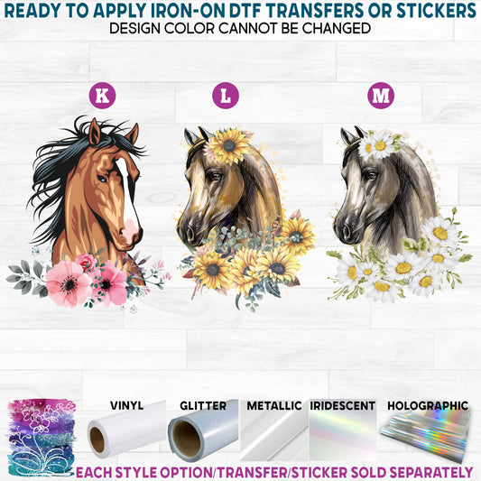 (s100-2) Horse Head Flowers Floral Daisies Printed Heat Transfer or Sticker