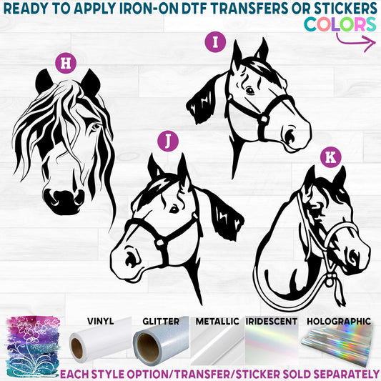 (s100) Horses Horse Head Printed Heat Transfer or Sticker