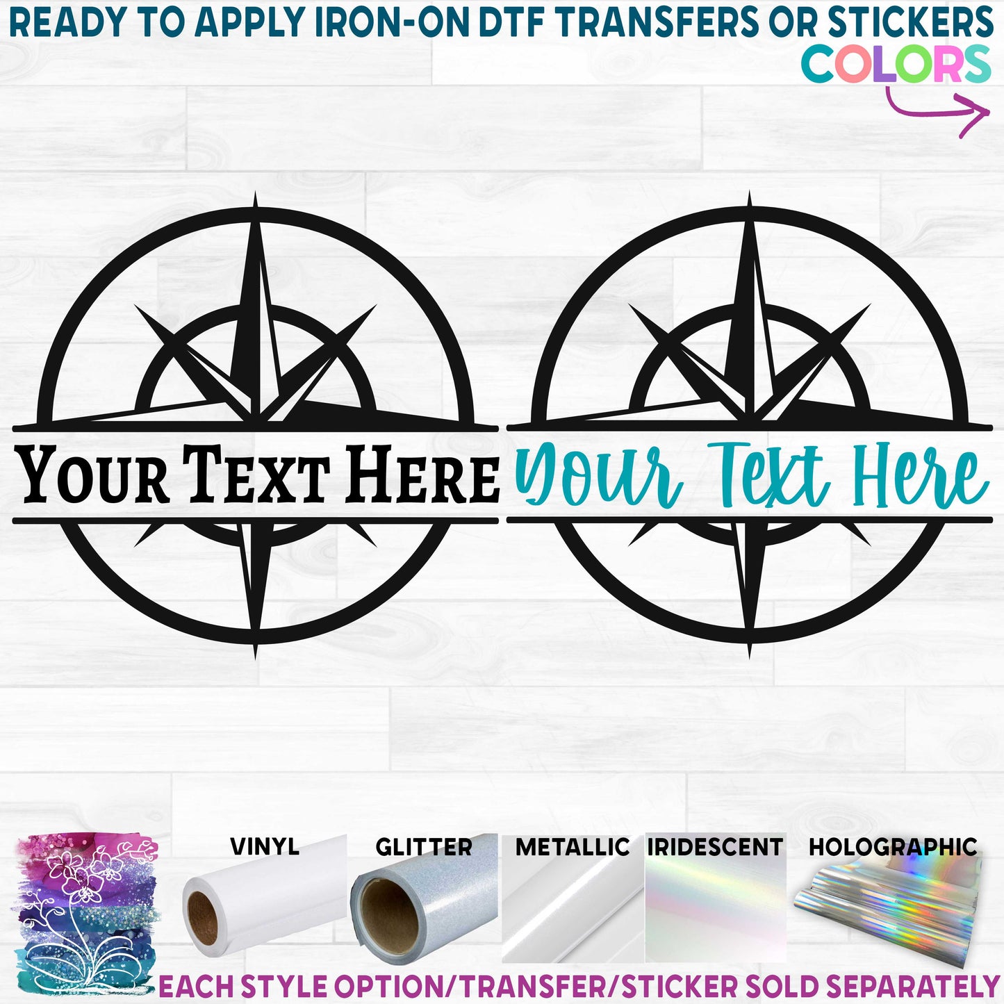 (s101-2C) Compass Nautical Split Name Custom Text