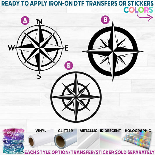 (s101) Compass Rose Printed Heat Transfer or Sticker