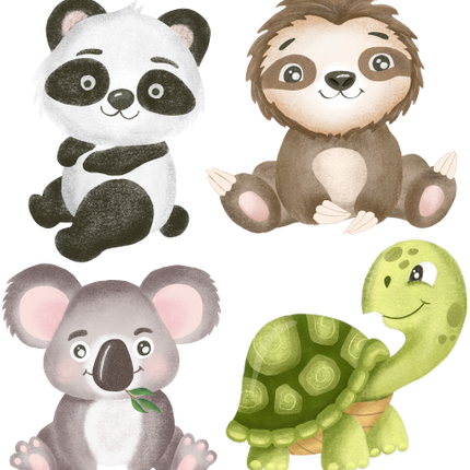(s102-1-G4) Set of 4 Safari Animals Panda Sloth Koala Turtle