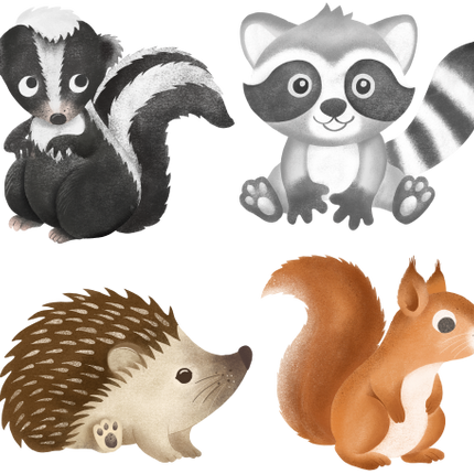 (s102-4-G2) Set of 4 Forest Animals Deer Rabbit Hare Owl Hedgehog