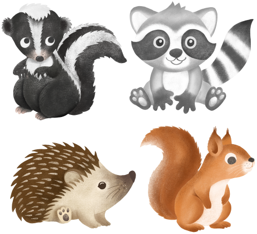 (s102-4-G2) Set of 4 Forest Animals Deer Rabbit Hare Owl Hedgehog