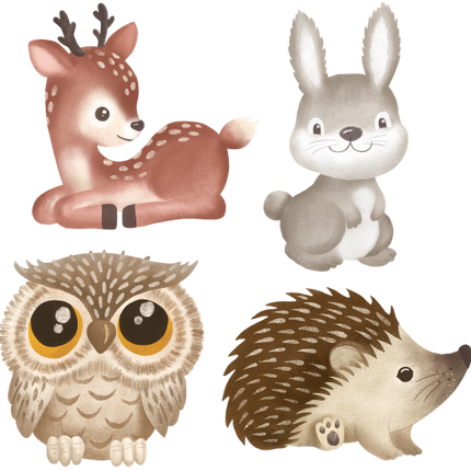 (s102-4-G2) Set of 4 Forest Animals Skunk Racoon Hedgehog Squirrel