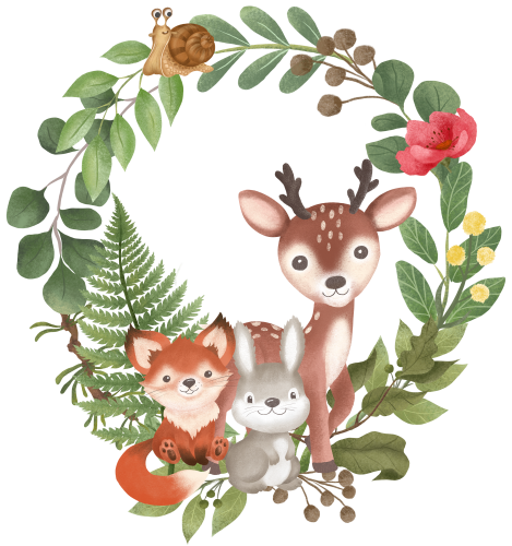 (s102-5-R) Forest Woodland Animals Group Wreath