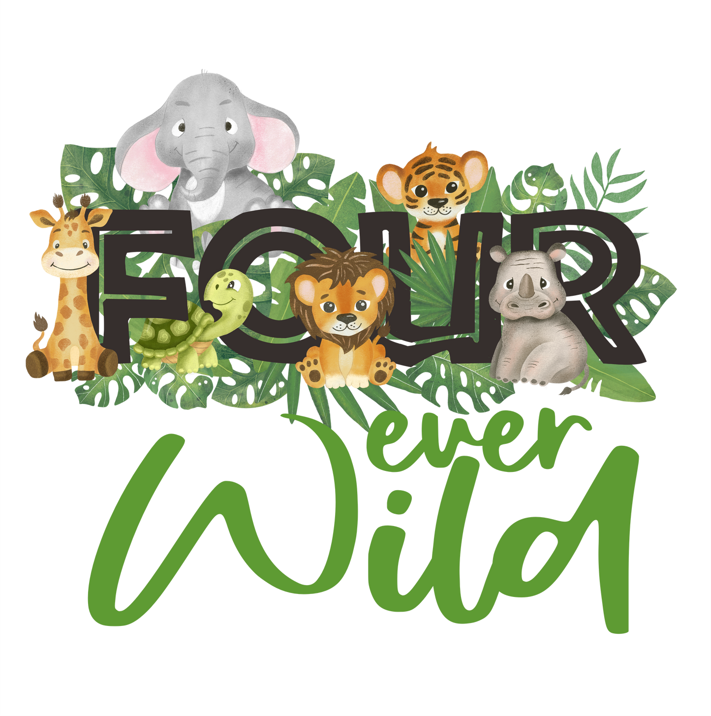 (s102-2C) Wild One, Two Wild, Wild and Three, Four Ever Wild Baby Safari Animals