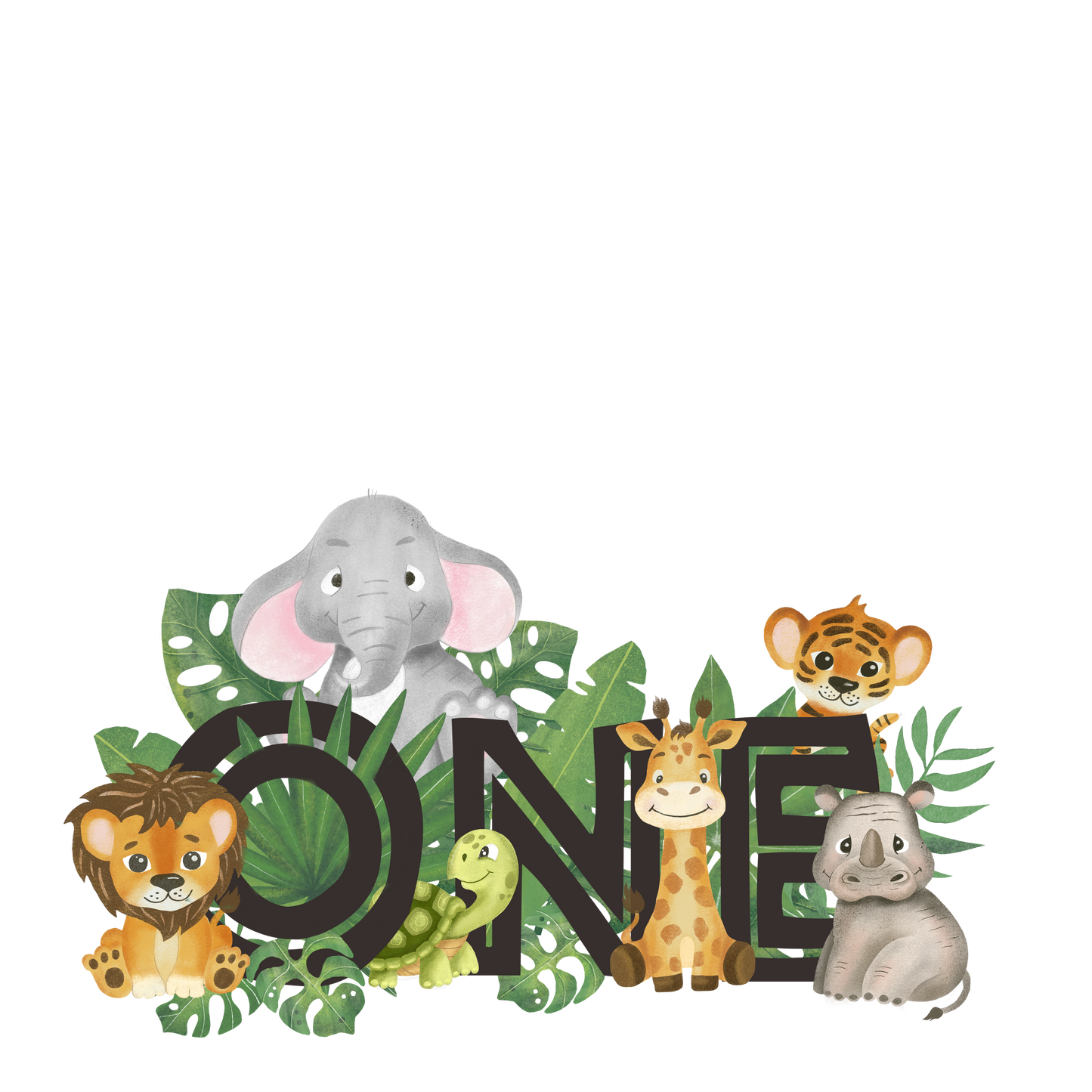 (s102-2A) Wild One Baby Jungle Animals Family Custom Text