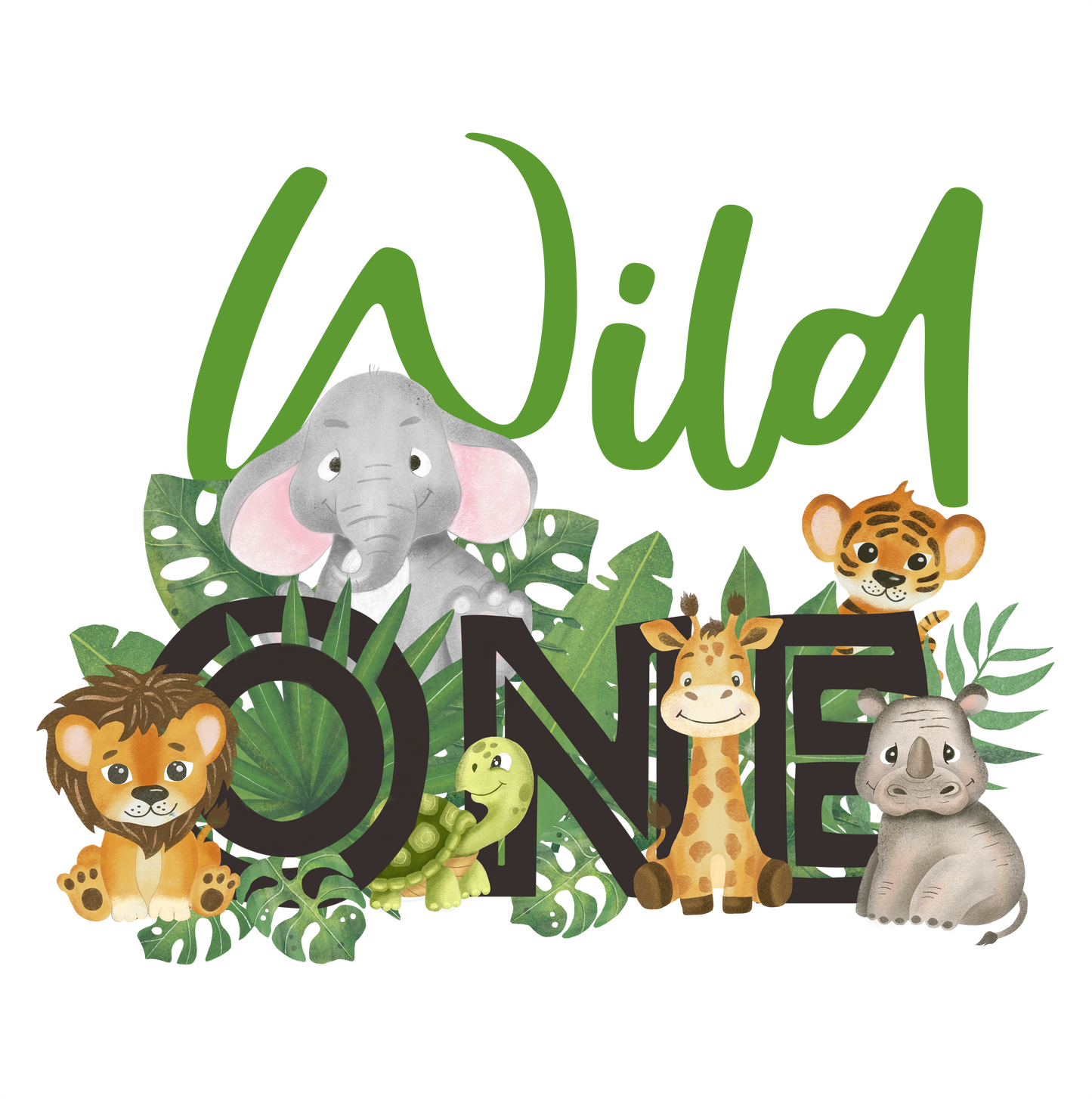 (s102-2C) Wild One, Two Wild, Wild and Three, Four Ever Wild Baby Safari Animals