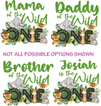 (s102-2A) Wild One Baby Jungle Animals Family Custom Text