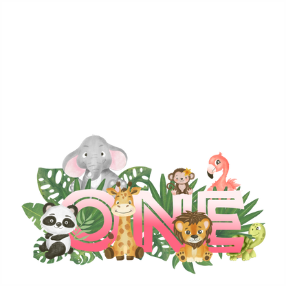 (s102-3A) Wild One Baby Jungle Animals Family Custom Text