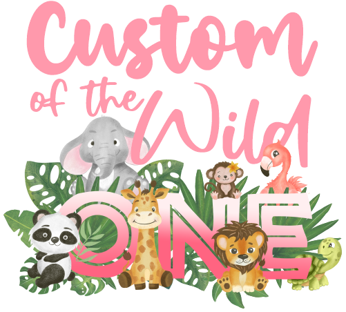 (s102-3A) Wild One Baby Jungle Animals Family Custom Text