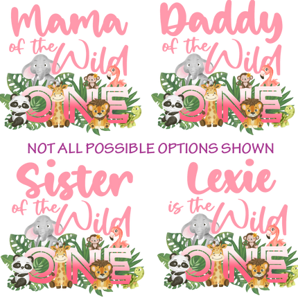 (s102-3A) Wild One Baby Jungle Animals Family Custom Text