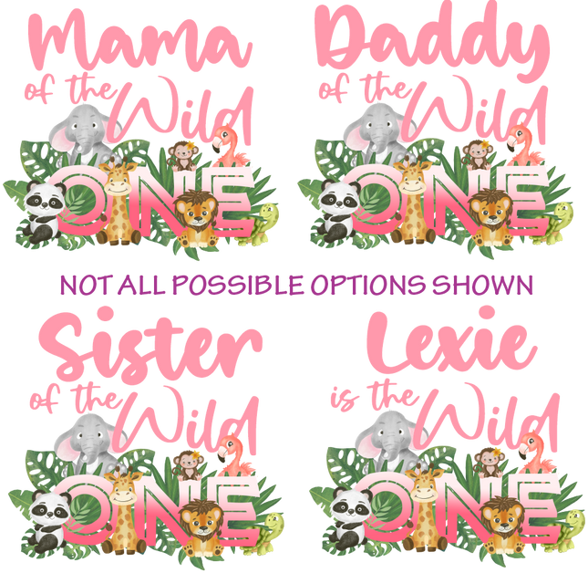 (s102-3A) Wild One Baby Jungle Animals Family Custom Text