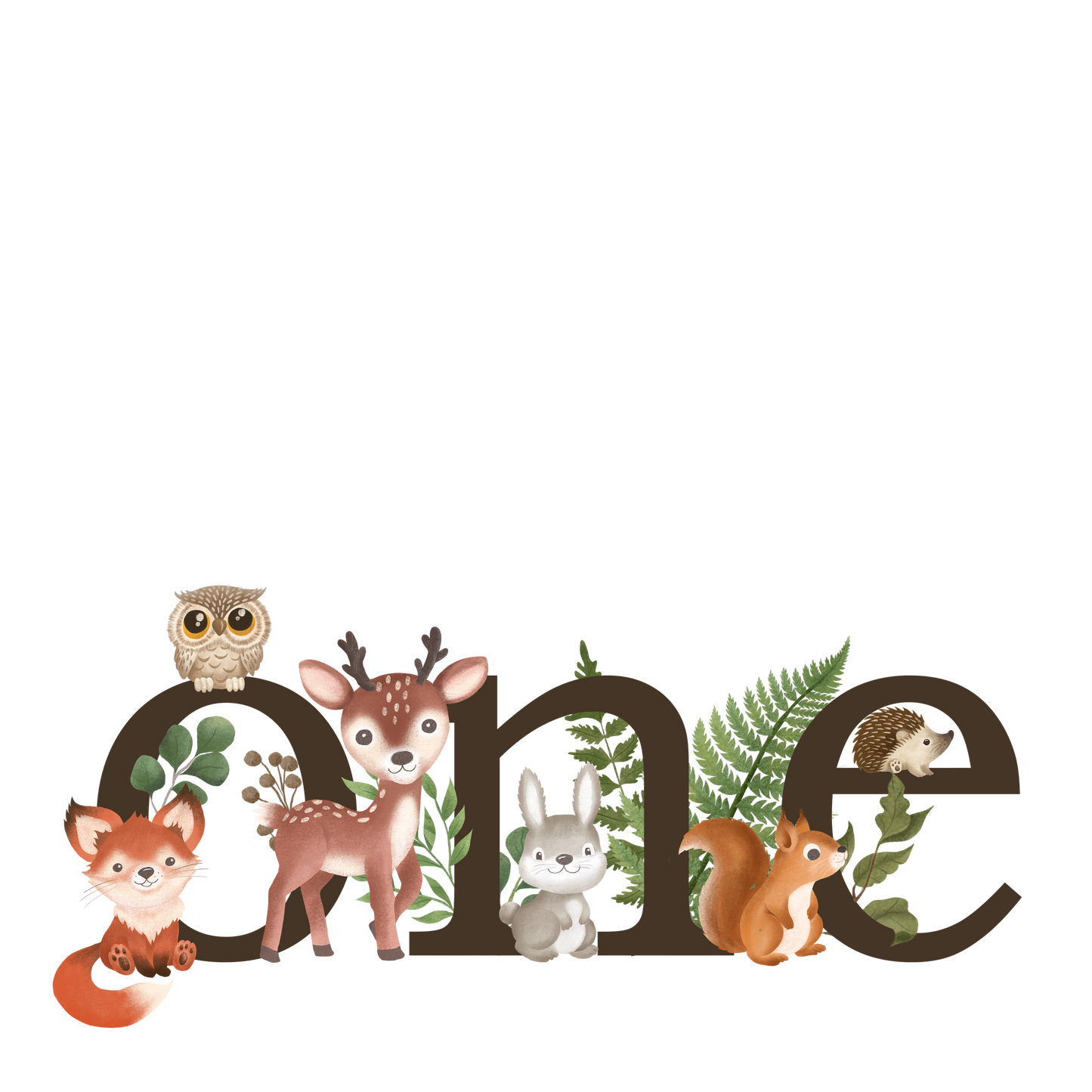 (s102-6A) Wild One Baby Forest Animals Family Custom Text