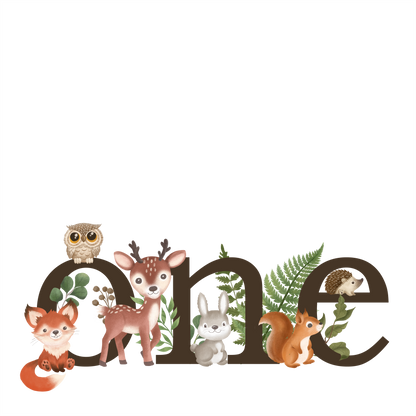 (s102-6A) Wild One Baby Forest Animals Family Custom Text