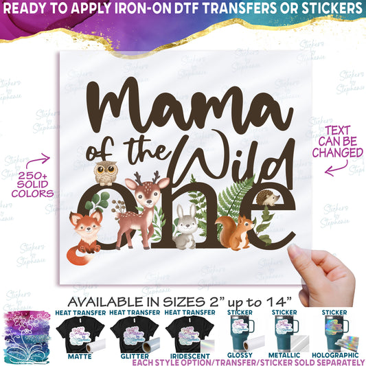 (s102-6A) Wild One Baby Forest Animals Family Custom Text