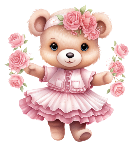 (s105-2C) Ballerina Bear Flowers