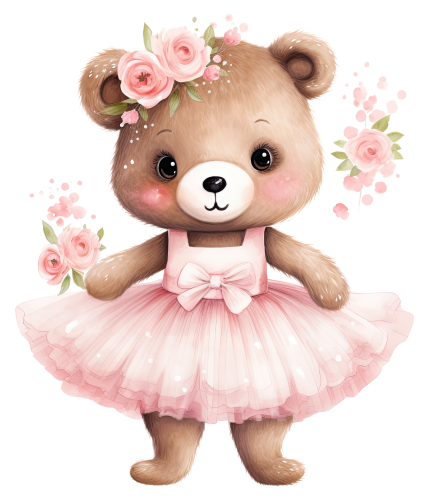 (s105-2D) Ballerina Bear Flowers