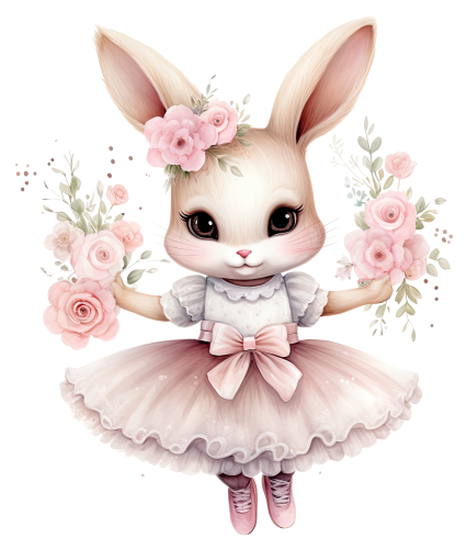 (105-2L) Ballerina Bunny Rabbit Flowers