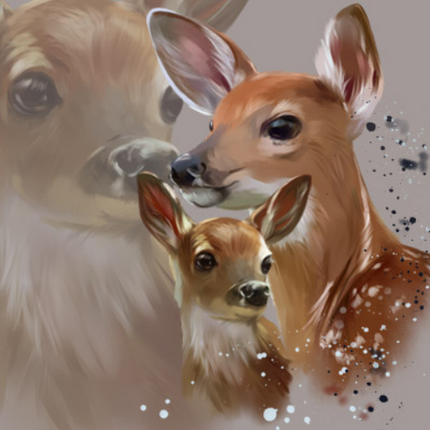 (s109-1-B) Mama & Baby Deer Doe Fawn
