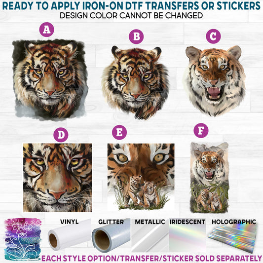 (s109-10) Watercolor Tiger Printed Heat Transfer or Sticker