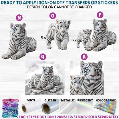 (s109-10) Watercolor White Tiger Printed Heat Transfer or Sticker