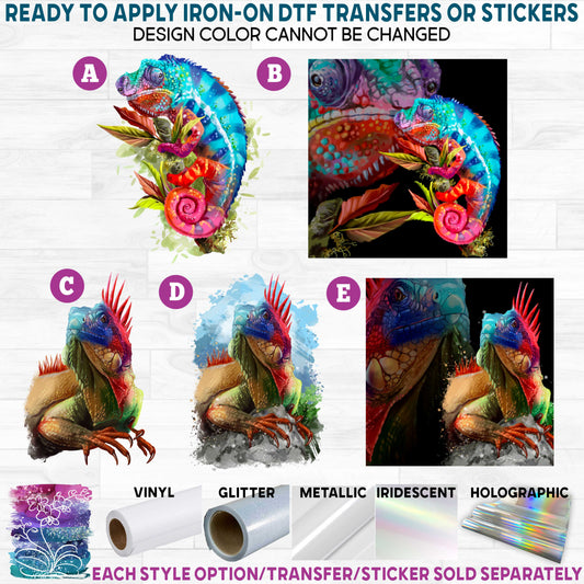 (s109-15) Watercolor Chameleon Iguana Printed Heat Transfer or Sticker