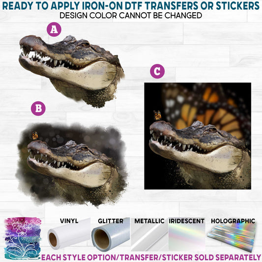 (s109-19) Watercolor Croc Crocodile Printed Heat Transfer or Sticker