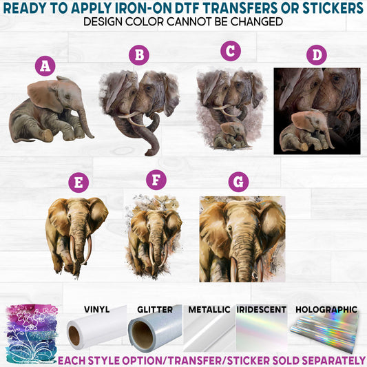(s109-20) Watercolor Elephant Printed Heat Transfer or Sticker