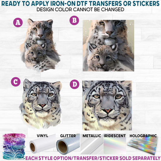 (s109-21) Watercolor Snow Leopard Printed Heat Transfer or Sticker