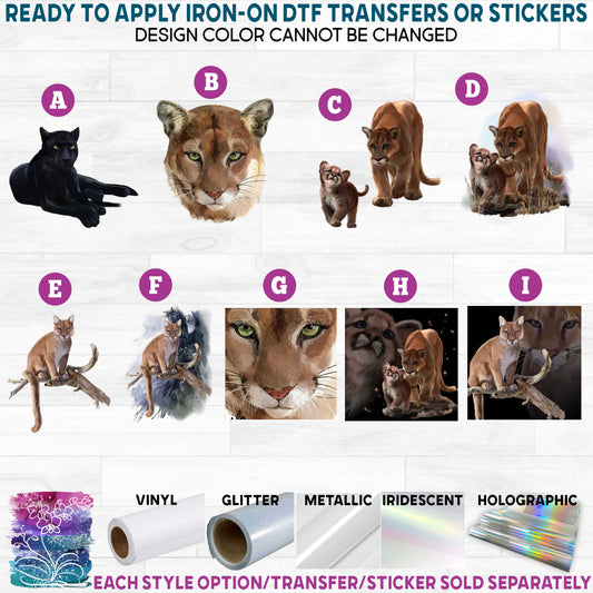 (s109-24) Watercolor Puma Cougar Mountain Lion Panther Printed Heat Transfer or Sticker