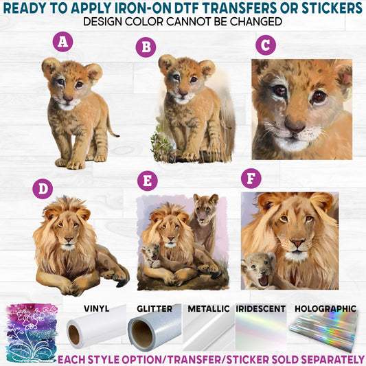 (s109-25) Watercolor Lion Lioness Cub Printed Heat Transfer or Sticker