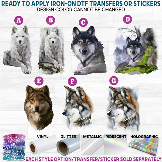 (s109-28) Watercolor Wolf Printed Heat Transfer or Sticker