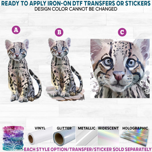 (s109-29) Watercolor Ocelot Printed Heat Transfer or Sticker