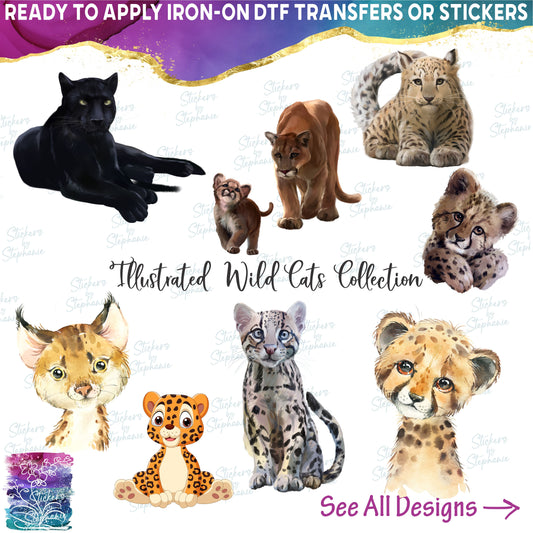 (s109-30) Watercolor Illustrated Wild Cats Collection