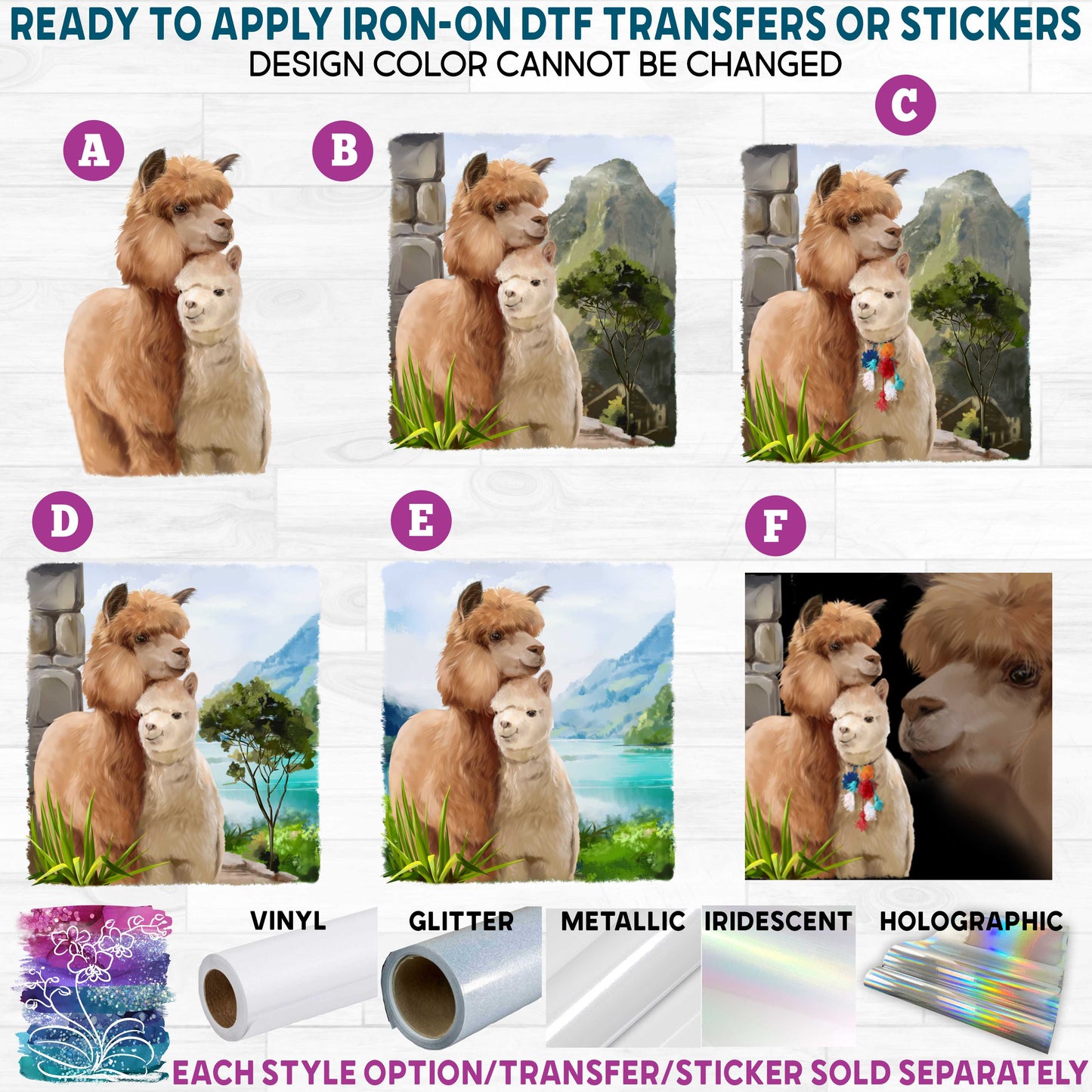 (s109-35) Watercolor Alpaca Printed Heat Transfer or Sticker