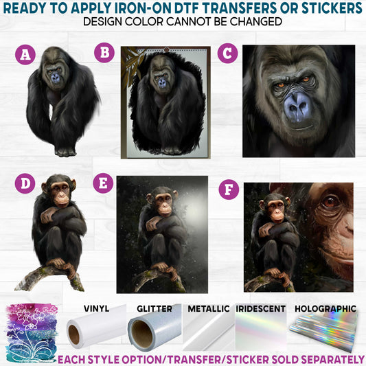 (s109-36) Watercolor Gorilla Chimp Chimpanzee Printed Heat Transfer or Sticker