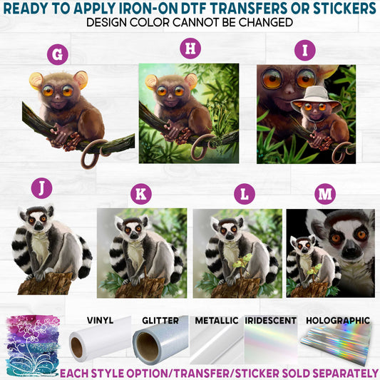(s109-36) Watercolor Ring Tail Lemur Tarsier Printed Heat Transfer or Sticker
