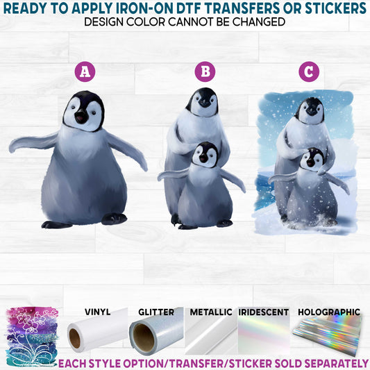 (s109-37) Watercolor Penguin Printed Heat Transfer or Sticker