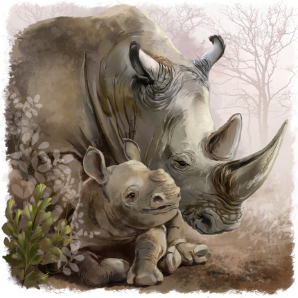 (s109-39-D) Mama & Baby Rhino