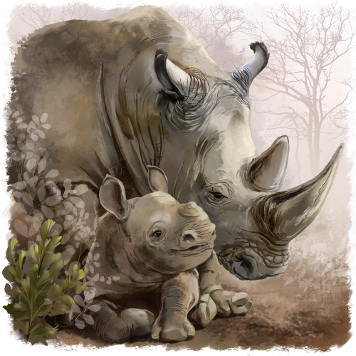 (s109-39-D) Mama & Baby Rhino